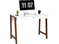 Bureau Informatique 103 X 50 X 76,5cm Table En Bois Avec Grand Plan De Travail