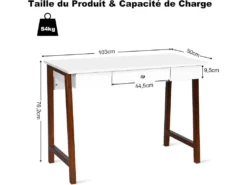 Bureau Informatique 103 X 50 X 76,5cm Table En Bois Avec Grand Plan De Travail -Meubles Soldes Magasin console 19406889