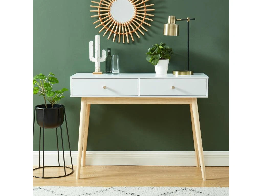 Console PETRA Laqué Blanc Mat 2 Tiroirs 100cm 2 Console PETRA Laqué Blanc Mat 2 Tiroirs 100cm – Image 2