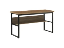 Bureau Dmusell, Bureau Linéaire, Bureau Polyvalent, Bureau Fixe Peu Encombrant, 55x139h74 Cm, Noir Et Chêne