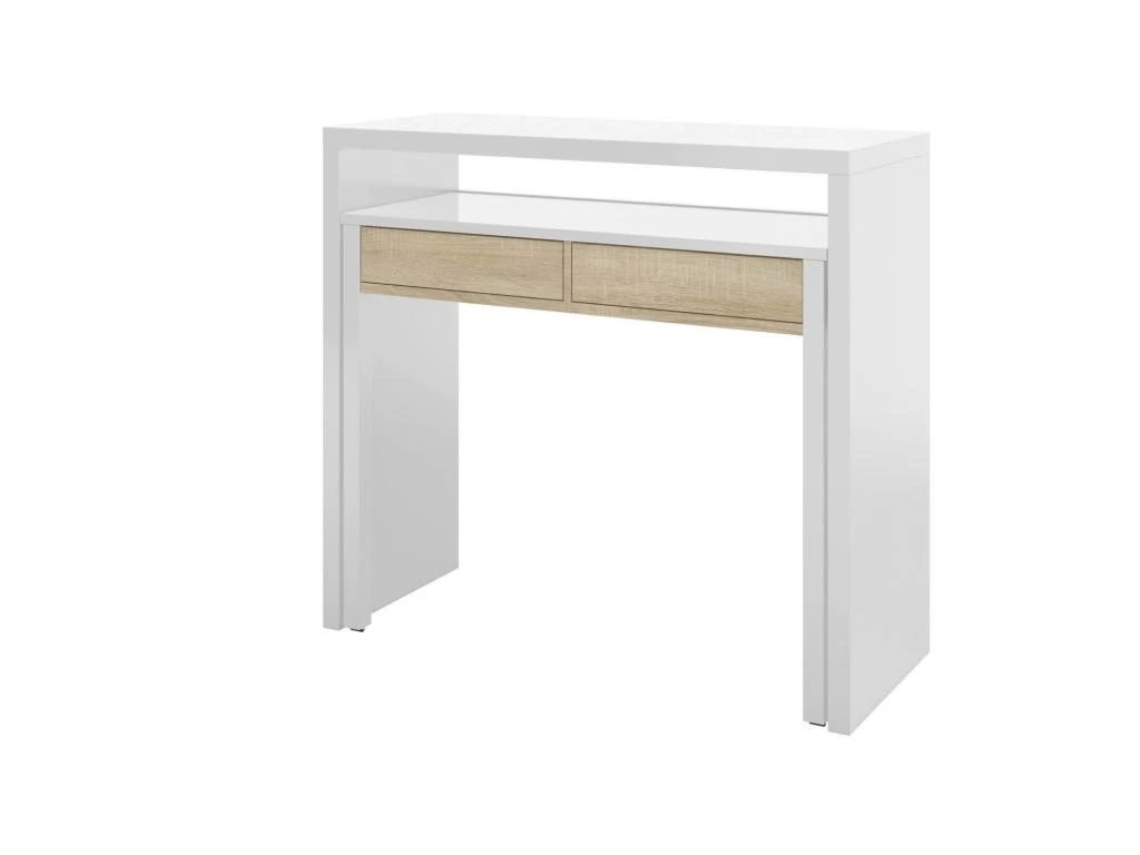 Table Console Billings, Bureau Avec Plateau Extensible, Bureau PC Avec 2 Tiroirs, 99x36h88 Cm, Blanc Et Chêne 4 Table Console Billings, Bureau Avec Plateau Extensible, Bureau PC Avec 2 Tiroirs, 99x36h88 Cm, Blanc Et Chêne – Image 4