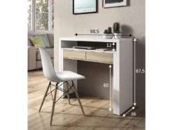 Table Console Billings, Bureau Avec Plateau Extensible, Bureau PC Avec 2 Tiroirs, 99x36h88 Cm, Blanc Et Chêne 9 Table Console Billings, Bureau Avec Plateau Extensible, Bureau PC Avec 2 Tiroirs, 99x36h88 Cm, Blanc Et Chêne -Meubles Soldes Magasin console 22755169