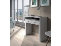 Table Console Billings, Bureau Avec Plateau Extensible, Bureau PC Avec 2 Tiroirs, 99x36h88 Cm, Blanc -Meubles Soldes Magasin console 22755175