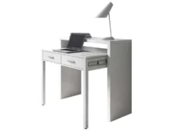 Table Console Billings, Bureau Avec Plateau Extensible, Bureau PC Avec 2 Tiroirs, 99x36h88 Cm, Blanc -Meubles Soldes Magasin console 22755177