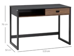 Bureau Style Industriel Casier Tiroir Coulissant Panneaux MDF Noir Aspect Noyer -Meubles Soldes Magasin console 23021403