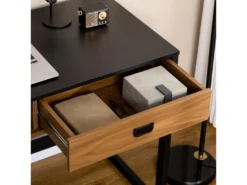 Bureau Style Industriel Casier Tiroir Coulissant Panneaux MDF Noir Aspect Noyer -Meubles Soldes Magasin console 23021405