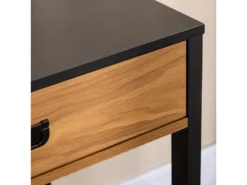 Bureau Style Industriel Casier Tiroir Coulissant Panneaux MDF Noir Aspect Noyer -Meubles Soldes Magasin console 23021407