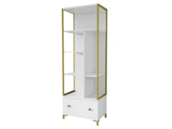Ensemble De 2 Meubles De Bureau. Console Et étagère Collection DOUGLAS Coloris Blanc Et Doré -Meubles Soldes Magasin console 9182753