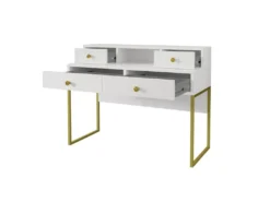Ensemble De 2 Meubles De Bureau. Console Et étagère Collection DOUGLAS Coloris Blanc Et Doré -Meubles Soldes Magasin console 9182755
