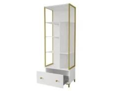 Ensemble De 2 Meubles De Bureau. Console Et étagère Collection DOUGLAS Coloris Blanc Et Doré -Meubles Soldes Magasin console 9182757