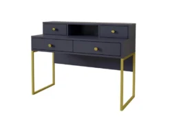 Bureau Console Avec 4 Tiroirs Collection DOUGLAS Coloris Bleu Et Doré