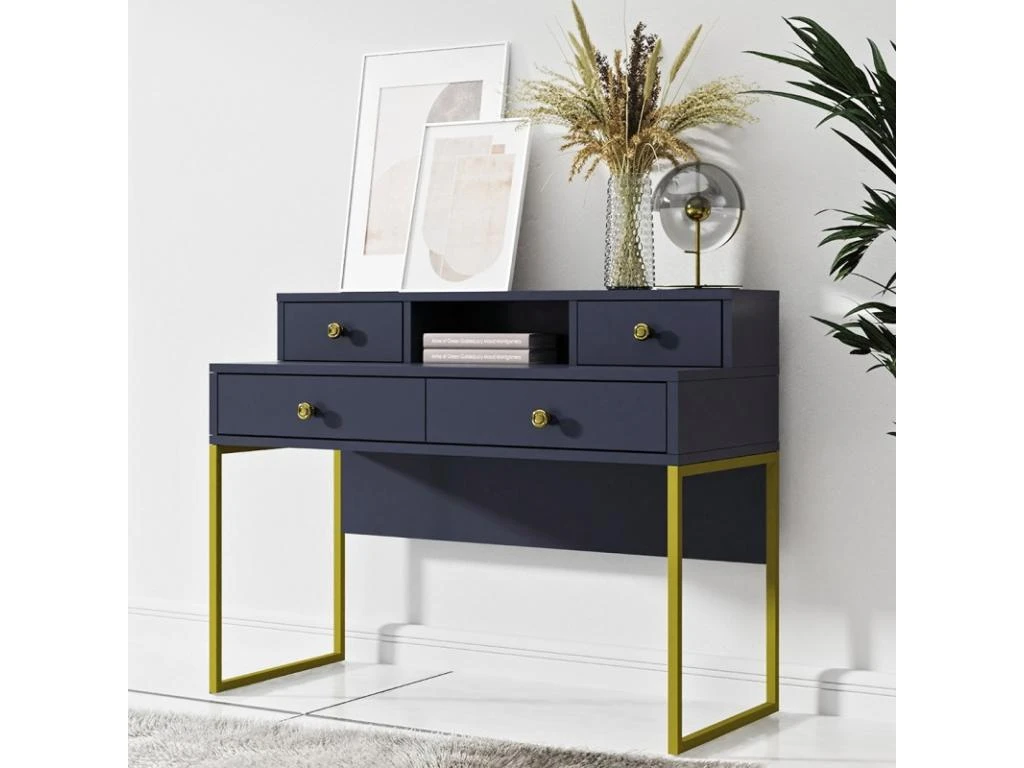 Bureau Console Avec 4 Tiroirs Collection DOUGLAS Coloris Bleu Et Doré 2 Bureau Console Avec 4 Tiroirs Collection DOUGLAS Coloris Bleu Et Doré – Image 2