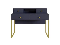 Bureau Console Avec 4 Tiroirs Collection DOUGLAS Coloris Bleu Et Doré 6 Bureau Console Avec 4 Tiroirs Collection DOUGLAS Coloris Bleu Et Doré -Meubles Soldes Magasin console 9182763