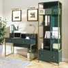 Bureau Console Avec 4 Tiroirs Collection DOUGLAS Coloris Vert Et Doré