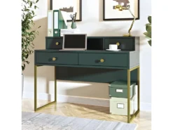 Bureau Console Avec 4 Tiroirs Collection DOUGLAS Coloris Vert Et Doré -Meubles Soldes Magasin console 9182773
