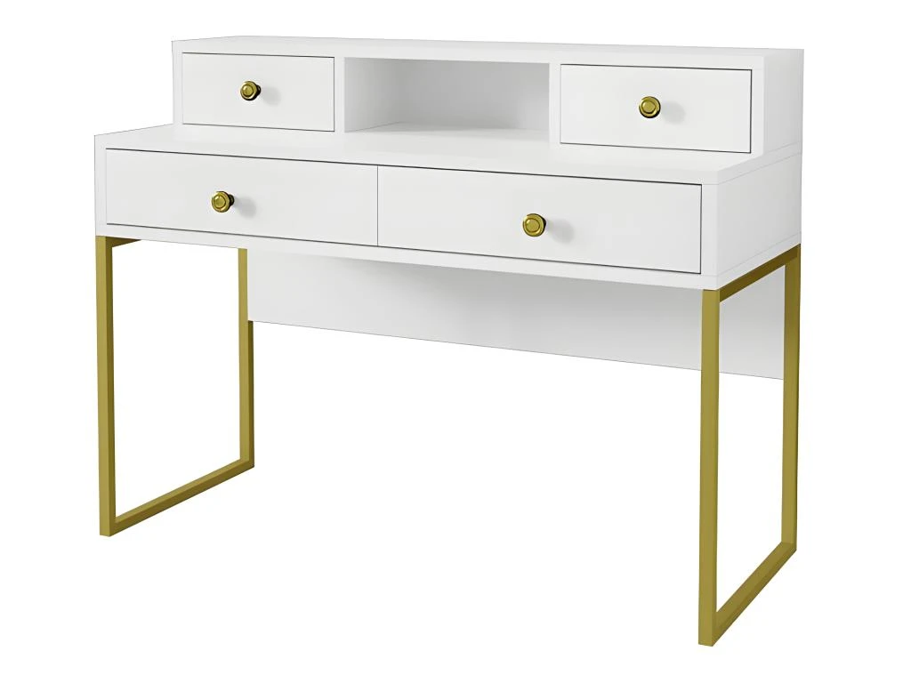 Bureau Console Avec 4 Tiroirs Collection DOUGLAS Coloris Blanc Et Doré 2 Bureau Console Avec 4 Tiroirs Collection DOUGLAS Coloris Blanc Et Doré – Image 2