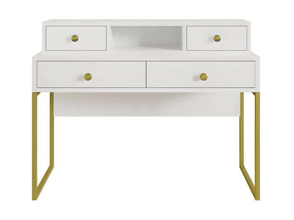 Bureau Console Avec 4 Tiroirs Collection DOUGLAS Coloris Blanc Et Doré 4 Bureau Console Avec 4 Tiroirs Collection DOUGLAS Coloris Blanc Et Doré – Image 4