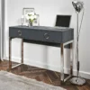 Bureau Console Avec 2 Tiroirs Collection MELTON Coloris Gris, Pieds En Fer Chromés.