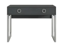 Bureau Console Avec 2 Tiroirs Collection MELTON Coloris Gris, Pieds En Fer Chromés. -Meubles Soldes Magasin console 9513129