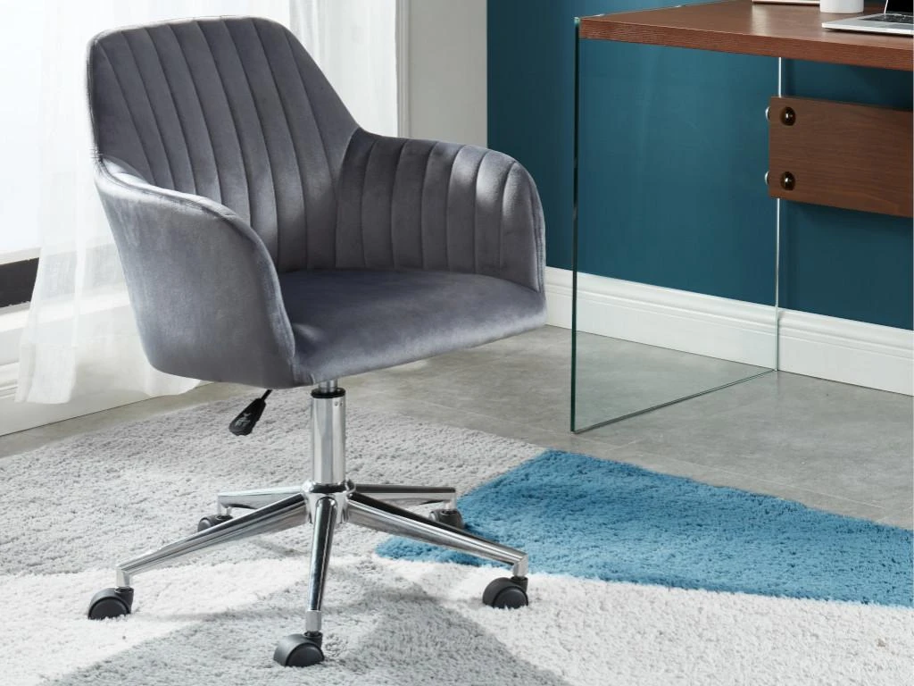 Chaise De Bureau - Velours - Gris - Hauteur Réglable - ELEANA 2 Chaise De Bureau - Velours - Gris - Hauteur Réglable - ELEANA – Image 2