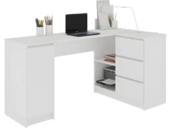 BALAUR - Bureau Informatique D'angle - 155x85x77 Cm - 3 Tiroirs + Niches - Table D'ordinateur - Mobilier Bureau