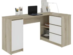 BALAUR - Bureau Informatique D'angle - 155x85x77 Cm - 3 Tiroirs + Niches - Table D'ordinateur - Mobilier Bureau - Double Finition
