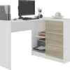 SUNDAR | Bureau Informatique D'angle Moderne 124x85x77 | 3 Tiroirs + 2 Grandes Niches | Table Ordinateur Multi-rangements