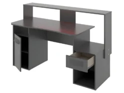 Bureau Gaming Table De Jeu Coloris graphite Avec LED - Longueur 153,5 x Profondeur 62-68.5 x Hauteur 84.2-97 cm -Meubles Soldes Magasin meuble bureau 10041591