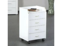 TEO - Caisson 4 Tiroirs Sur Roulettes Coloris Blanc -Meubles Soldes Magasin meuble bureau 10041669