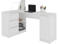 BALAUR | Bureau Informatique D'angle Moderne 155x85x77 Cm | 3 Tiroirs + Grandes Niches | Table Ordinateur Multi-rangements