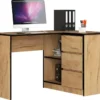 EROSA | Bureau Informatique D'angle Moderne Chambre/salon/bureau | 124,5x85x77 Cm | 3 Tiroirs + 2 Niches | Table D'ordinateur
