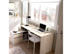 Bureau Angulaire Coloris naturel/blanc Brillant - Longueur 139 X Profondeur 92 X Hauteur 75 Cm -Meubles Soldes Magasin meuble bureau 10045797