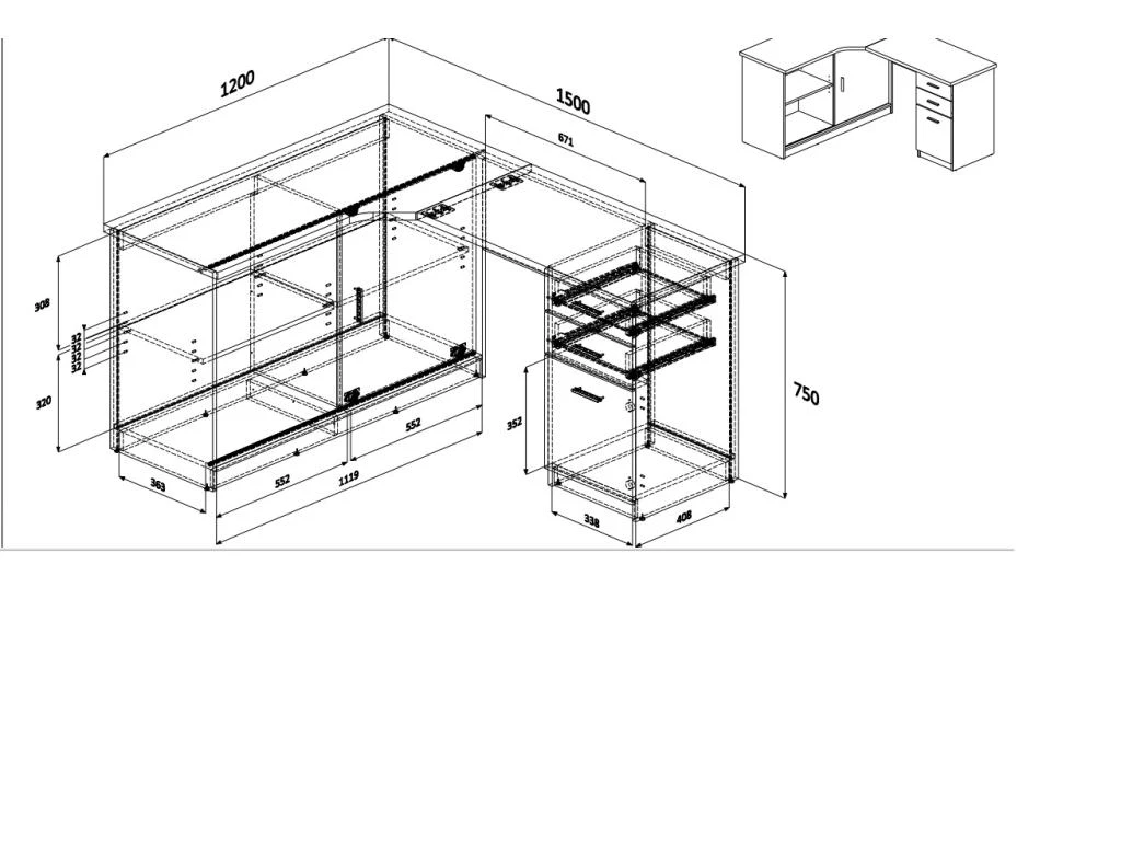Bureau D'angle NORWY - 2 Portes & 2 Tiroirs - Blanc Et Chêne 5 Bureau D'angle NORWY - 2 Portes & 2 Tiroirs - Blanc Et Chêne – Image 5