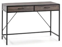 Bureau Tulum Noir,Table Pour PC, 2 Tiroirs, Style Industriel, 110 Cm Longueur