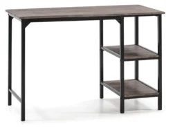 Bureau Colón Noir,Table Pour PC, 2 Rayons, Style Industriel, 110 Cm Longueur