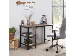 Bureau Colón Noir,Table Pour PC, 2 Rayons, Style Industriel, 110 Cm Longueur -Meubles Soldes Magasin meuble bureau 10762127