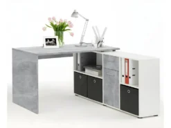 Bureau D'Angle Modulable Avec Caisson, Tiroir Et Étagères De Rangements - Lex -Meubles Soldes Magasin meuble bureau 11452759