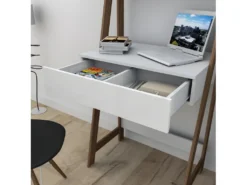 Bureau Secrétaire Blanc Et Châtaignier -Meubles Soldes Magasin meuble bureau 12290803