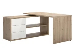 Bureau D'angle 139 Cm Finition Chêne Et Blanc Laqué 3 Tiroirs - ETHEL