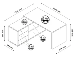 Bureau D'angle 139 Cm Finition Chêne Et Blanc Laqué 3 Tiroirs - ETHEL -Meubles Soldes Magasin meuble bureau 12339393