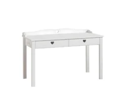 MILADY - Bureau 2 Tiroirs Blanc Poignées Coeurs Ajourées