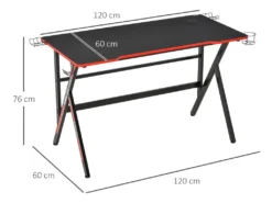 HOMCOM Bureau Gaming Racing Bureau Gamer Bureau Informatique Bracket Supports Casque Enceintes Porte-gobelet Métal Plateau MDF Texture Carbone Rouge Noir -Meubles Soldes Magasin meuble bureau 12446415