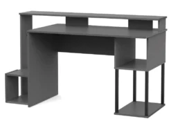 Bureau Gamer, Table De Jeu Avec Compartiments En Aggloméré Avec Finition Grise - Longueur 150 X Profondeur 67 X Hauteur 77 Cm