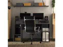 Bureau Gamer, Table De Jeu Avec Compartiments En Aggloméré Avec Finition Grise - Longueur 150 X Profondeur 67 X Hauteur 77 Cm -Meubles Soldes Magasin meuble bureau 12495493