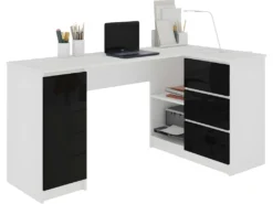 BALAUR | Bureau Informatique D'angle Moderne 155x85x77cm | 3 Tiroirs Gloss | Table Ordinateur Multi-rangements