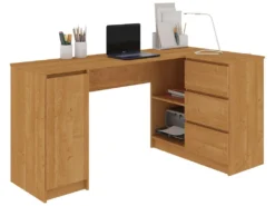 BALAUR | Bureau Informatique D'angle Chambre 155x85x77cm | 3 Tiroirs + Grandes Niches | Table Ordinateur Multi-rangements
