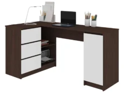 BALAUR | Bureau Informatique D'angle Contemporain 155x85x77 Cm | 3 Tiroirs + Grandes Niches | Table Ordinateur Multi-rangements