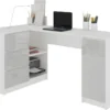 BALAUR | Bureau Informatique D'angle 155x85x77cm | 3 Tiroirs + Grandes Niches | Table Ordinateur Multi-rangements