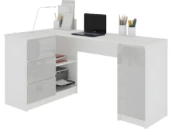 BALAUR | Bureau Informatique D'angle 155x85x77cm | 3 Tiroirs + Grandes Niches | Table Ordinateur Multi-rangements