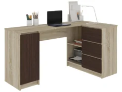 BALAUR | Bureau Informatique D'angle Contemporain 155x85x77cm | 3 Tiroirs + Grandes Niches | Table Ordinateur Multi-rangements